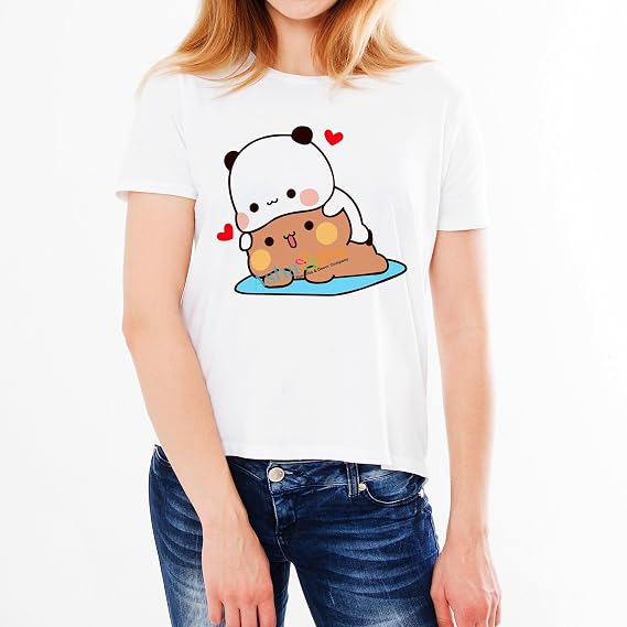 Bubu Dudu Lover Round Neck T-Shirt Regular Fit Milk Mocha Bears Panda Gugu Bubu Dudu Cartoons Pack of 1