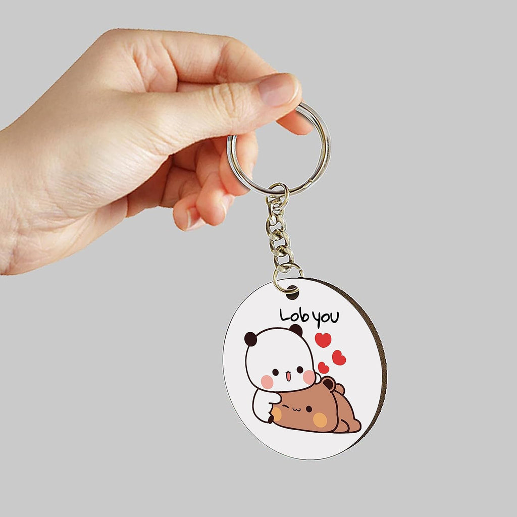 Bubu Dudu Love Gift Water Bottle Aluminium with Coffee Mug, Wooden Keychain Combo Pack NMSK (Multicolor)